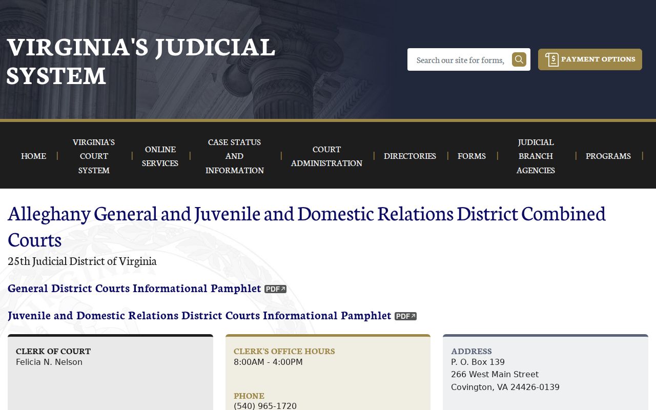 Alleghany County municipal warrant cases, General District and JDR court schedule