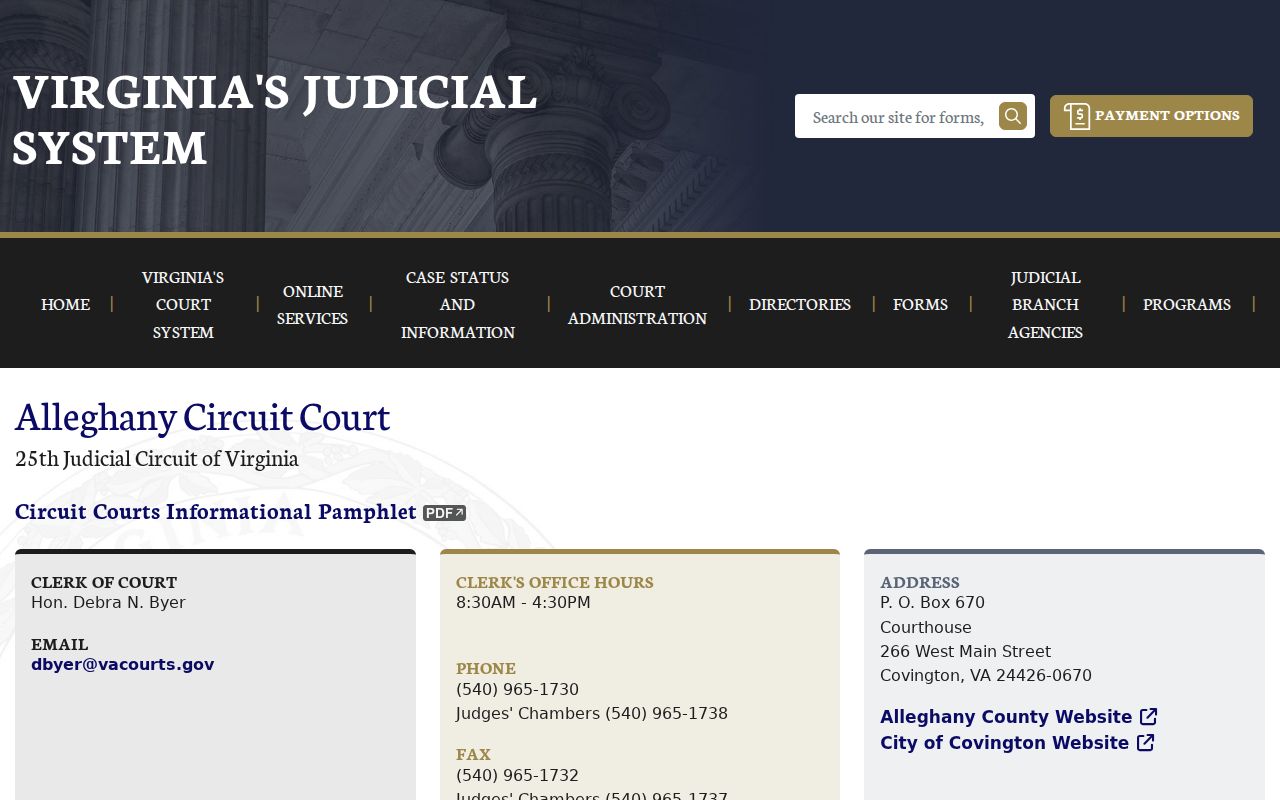 Alleghany County arrest warrant records, Circuit Court and clerk contact page