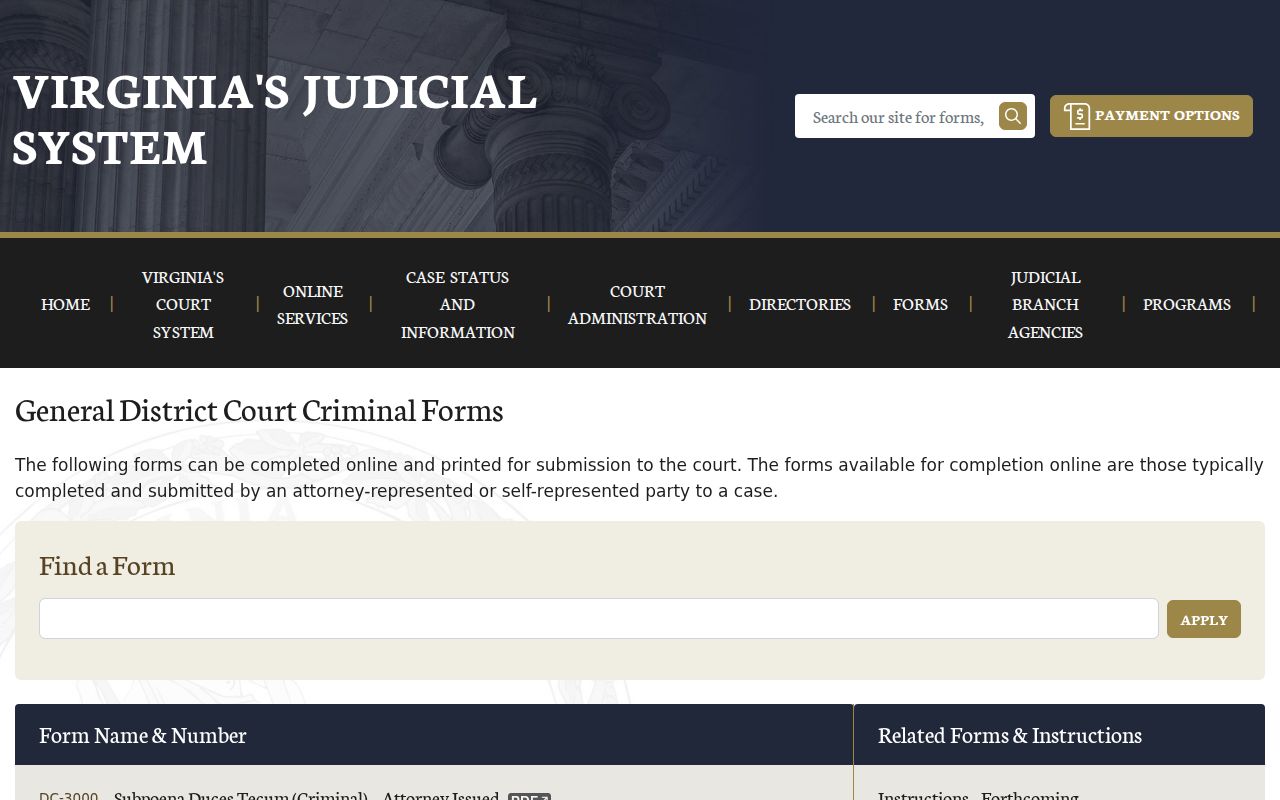 Alleghany County bench warrant records, Virginia district criminal forms