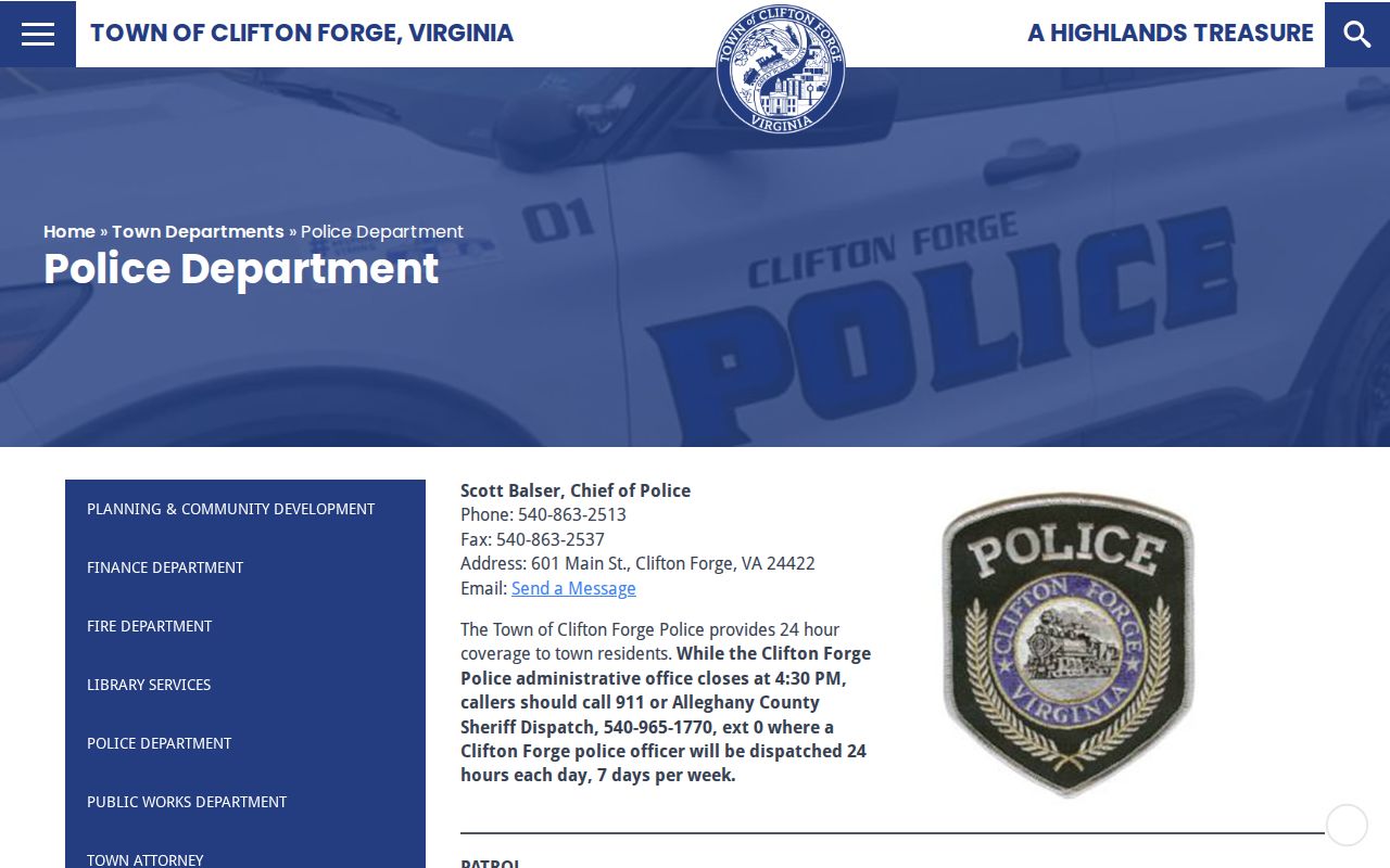 Clifton Forge warrant records, town police department page