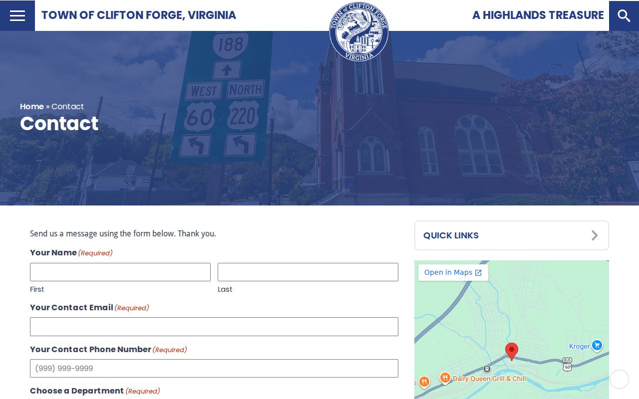 Clifton Forge warrant records, Town Hall contact page