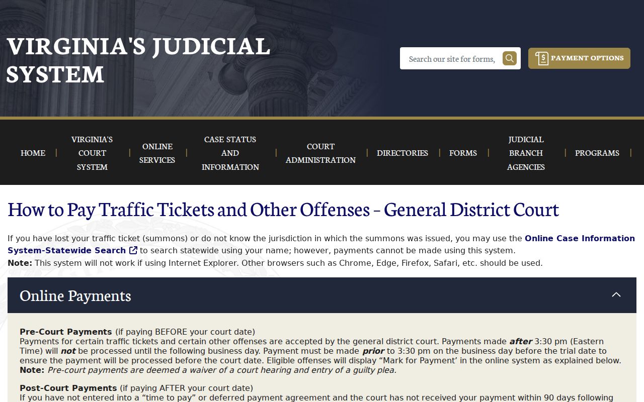Alleghany County traffic warrant, Virginia General District Court page