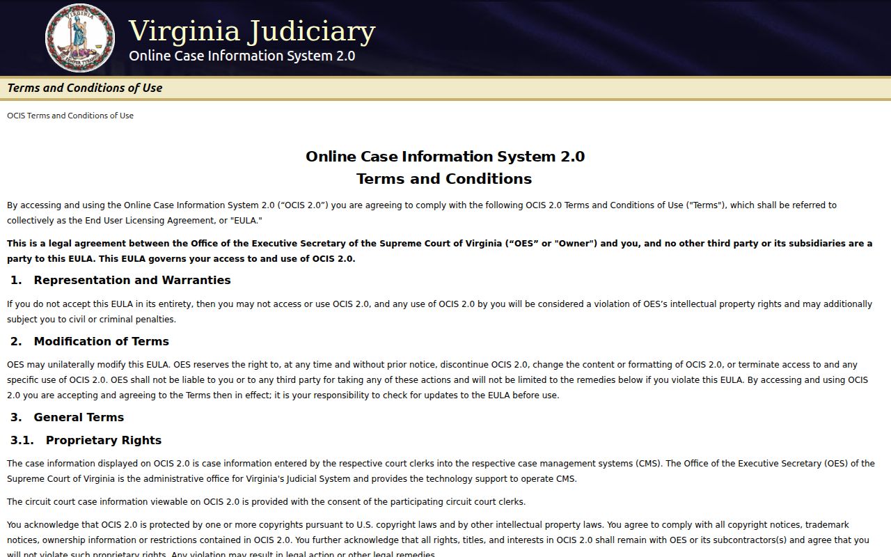 Alleghany County warrant search, Virginia OCIS public case search
